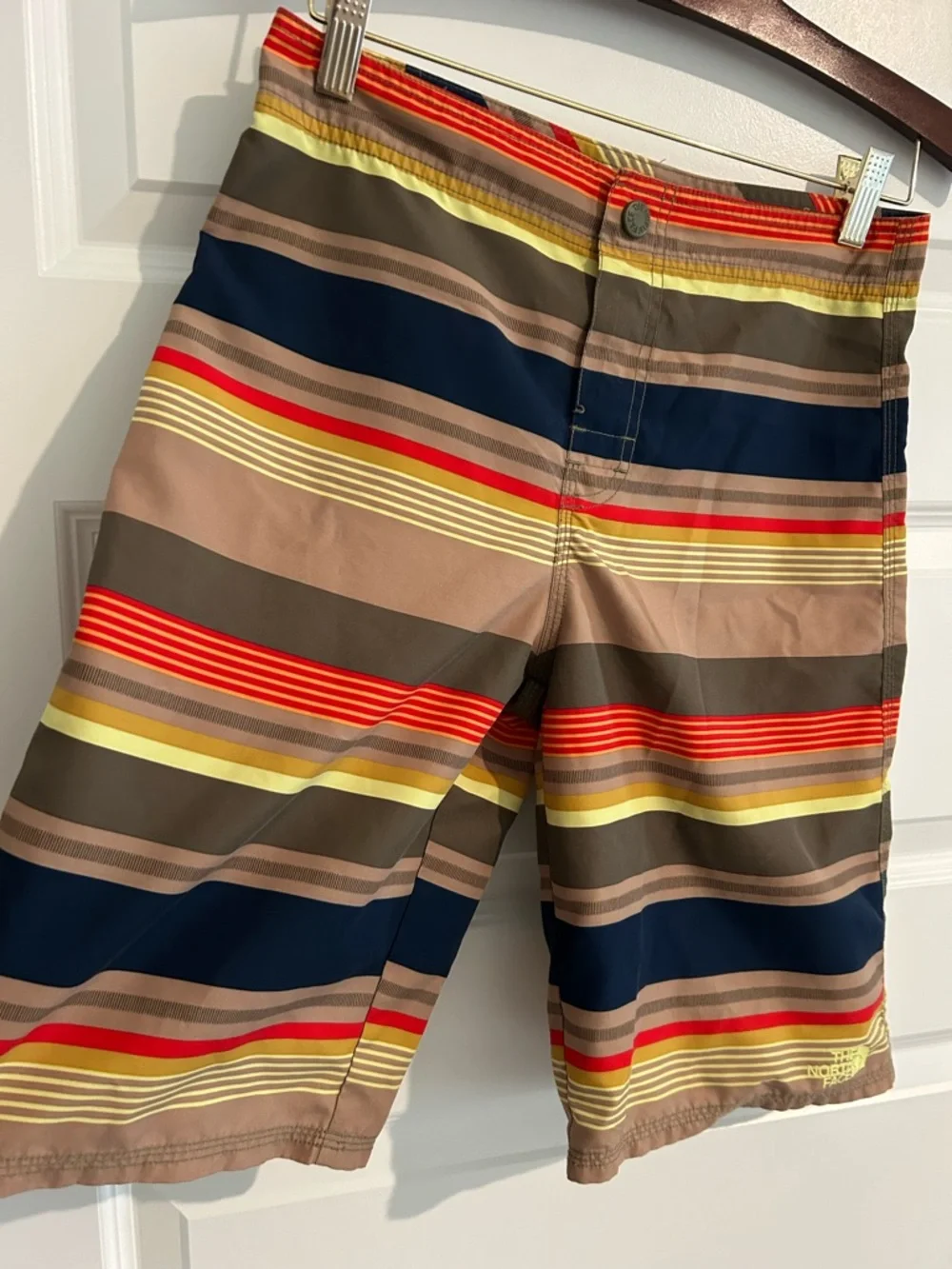 The North Face Board Shorts Tan Multi Stripes Size 14 / 16 Boys